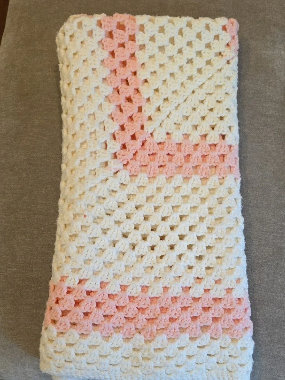 Handmade Crochet Baby Blanket - Pink and Cream
